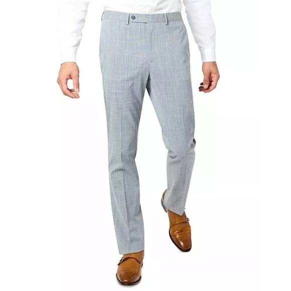 DKNY Men's Light Grey Plaid Modern-Fit Stretch Suit Dress Pants Size 30Wx32L - Picture 1 of 6